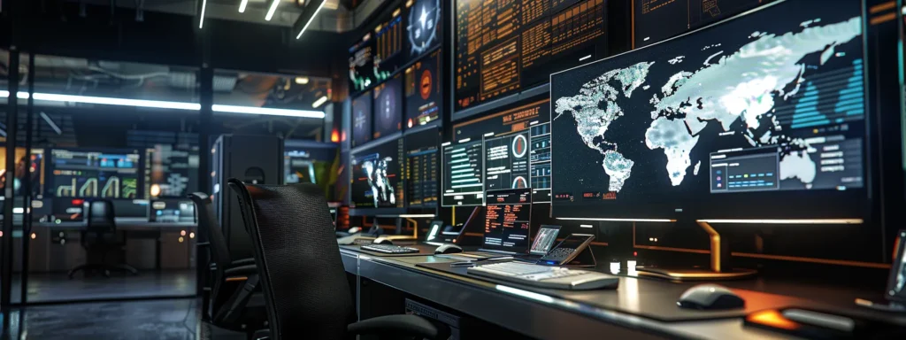 a focused office environment features a sleek, modern computer screen displaying troubleshooting steps for sent item sync issues within pr campaign tools, illuminated by bright overhead lighting that enhances the clarity of the digital interface.