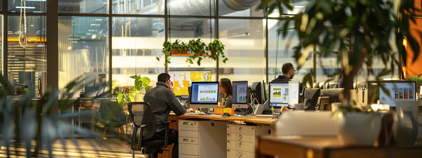 a focused scene inside a modern office showcases technical specialists intently reviewing computer screens displaying complex system logs and integration settings, with an array of high-tech equipment illuminating the workspace, emphasizing their commitment to resolving syncing issues in pr campaign tools.