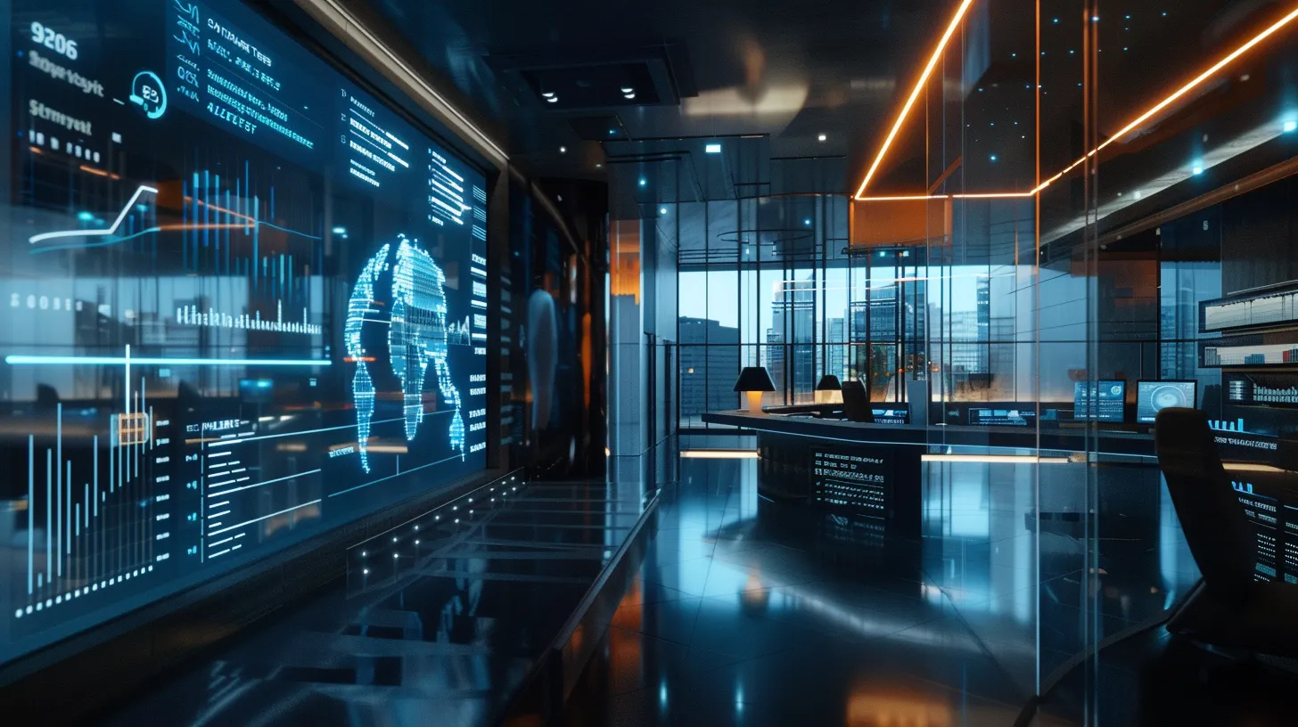 a sleek office environment showcases a digital dashboard displaying vibrant graphs and charts indicative of keyword analysis trends, highlighting the critical role of saas seo tools in driving business performance.