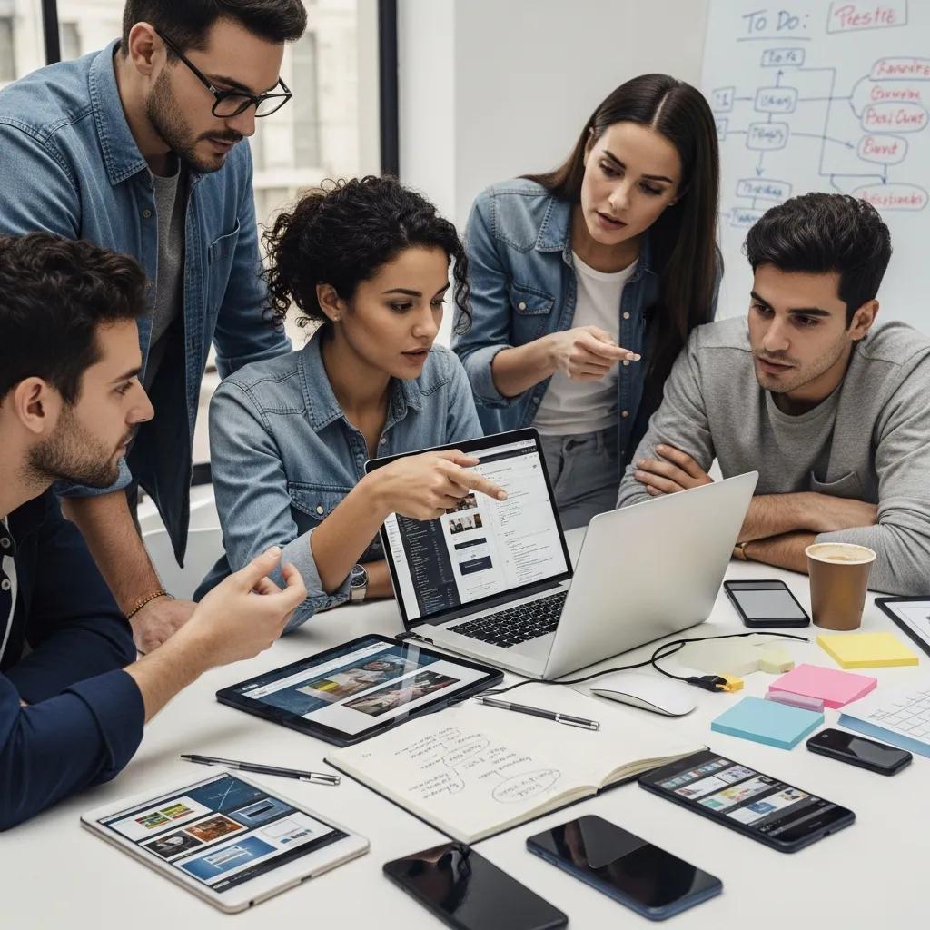 Team of software engineers collaborating on web testing tools and strategies